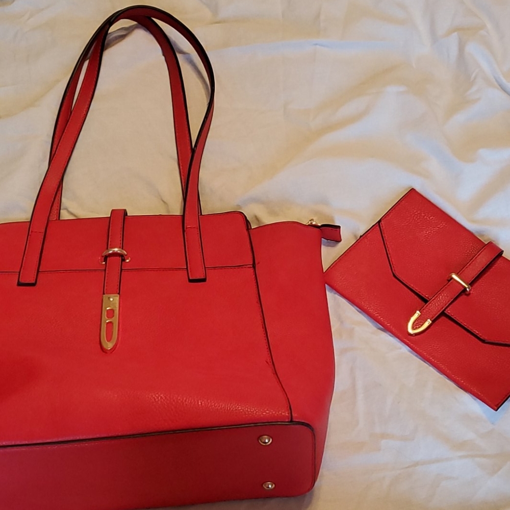 Large red purse with matching clutch